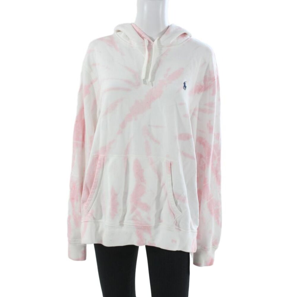 Polo Ralph Lauren Women Pullover Hoodie Pink Tie Dye Cotton Size L